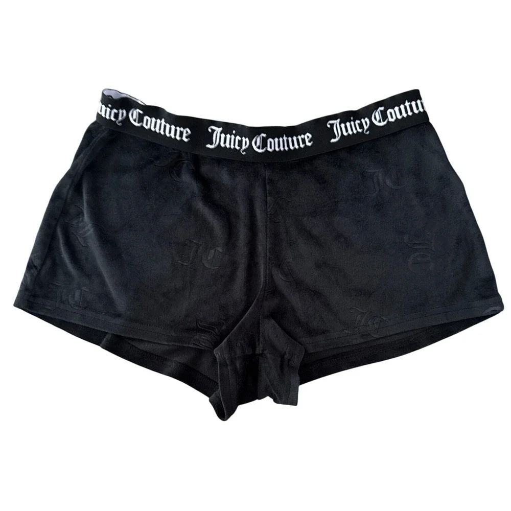 Juicy Couture Women Y2K Velour Sleep Shorts Logo‎ Waistband Size S Black Lounge